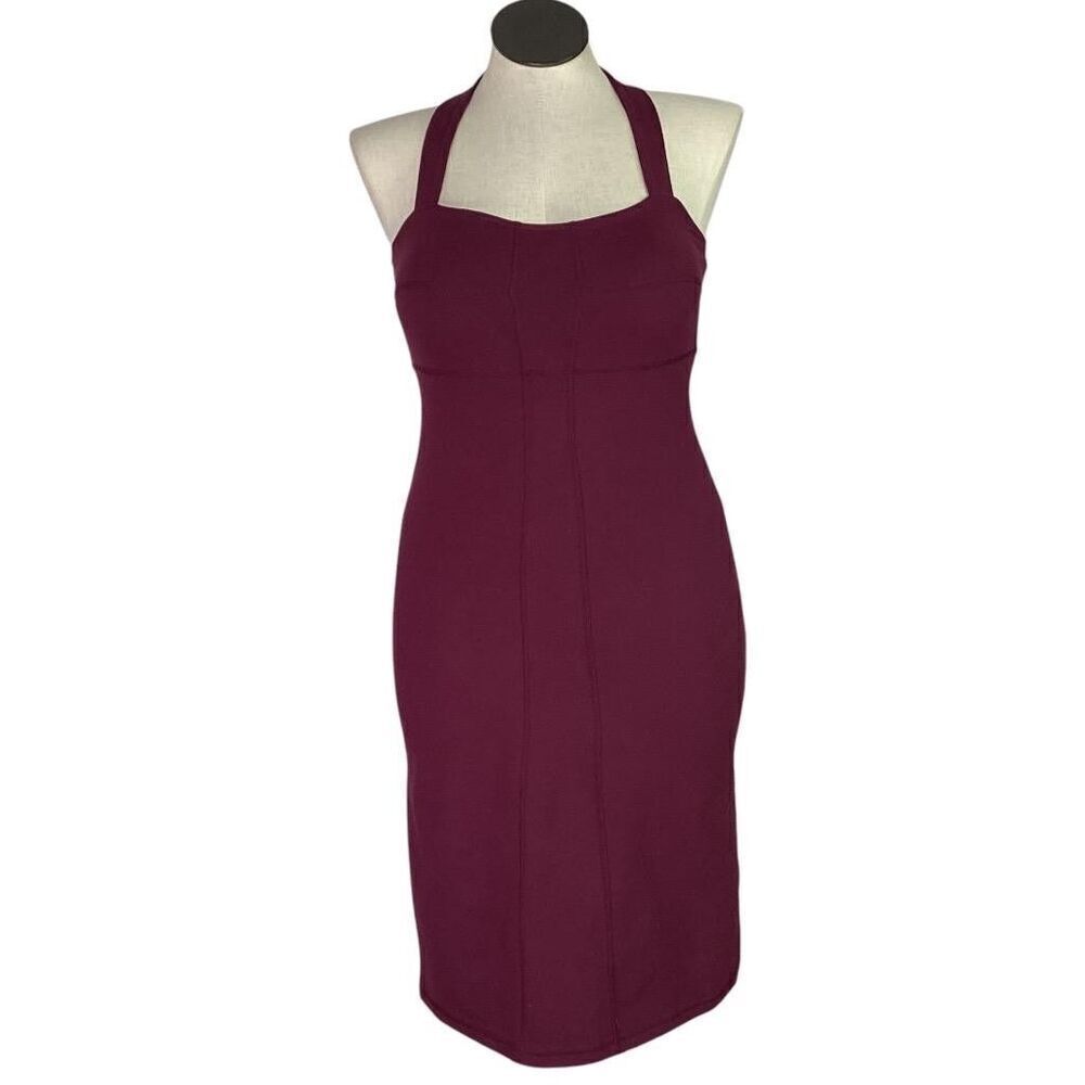 Athleta Sizzle Halter Dress Women L Burgundy Red Stretch Shelf Bra Active Beach